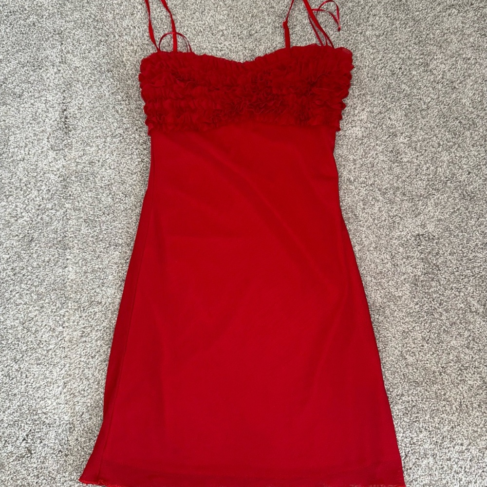 Red Ruffle Mini Dress - Picture 6 of 8